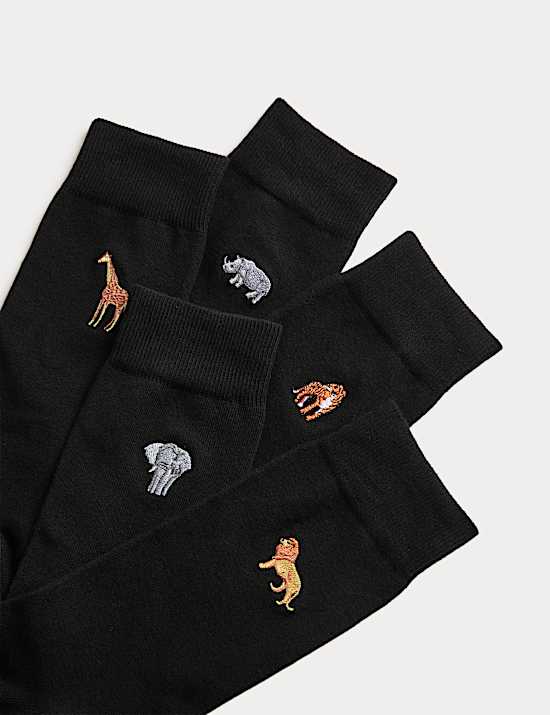 5 paar katoenrijke sokken met Cool & Fresh™ en safarimotief