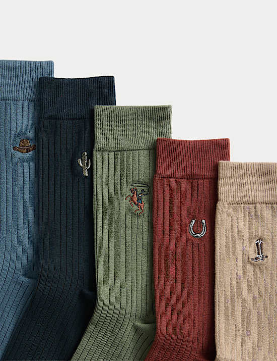 5 paar katoenrijke Western Cowboy-sokken