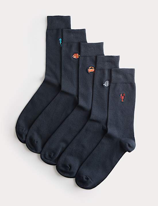 מארז 5 זוגות גרבי Cool & Fresh&trade;&lrm; מבד עשיר בכותנה בדוגמת יצורי ים