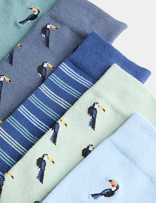 מארז 5 זוגות גרבי Cool & Fresh&trade;&lrm; מבד עשיר בכותנה עם דוגמת ציפור טוקן