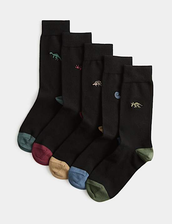 5pk Cool and Fresh Dinosaur Cotton Rich Socks