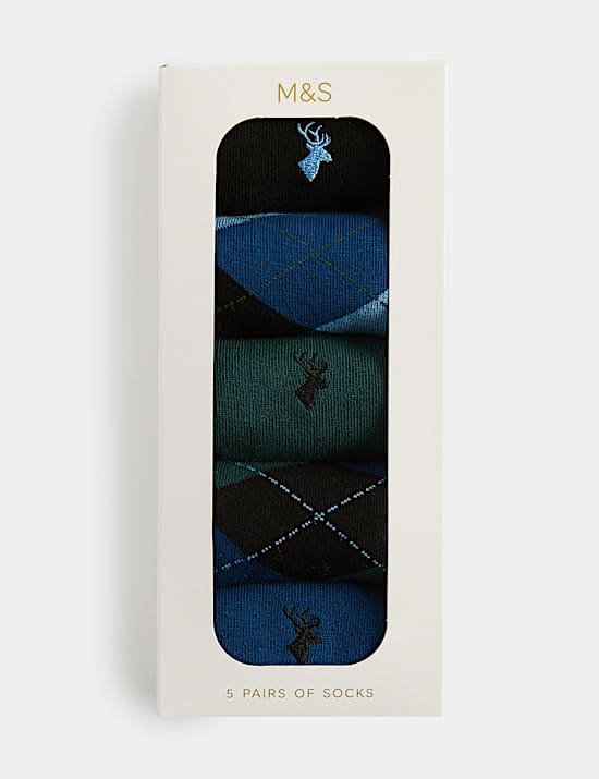 5 Pack Cool & Fresh&trade; Stag Argyle Cotton Rich Socks