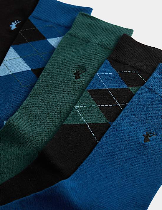 5 Pack Cool & Fresh&trade; Stag Argyle Cotton Rich Socks