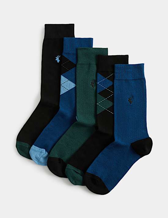 5 Pack Cool & Fresh&trade; Stag Argyle Cotton Rich Socks
