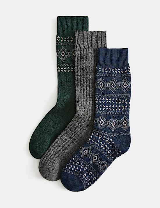 3 Pack Patterned Socks with Wool