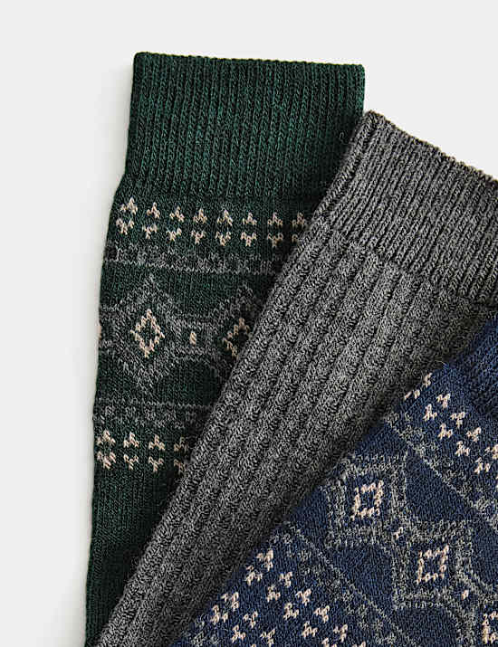 3 Pack Patterned Socks with Wool