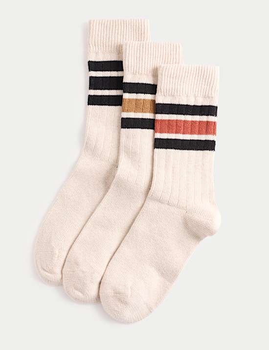 Lot de 3 paires de chaussettes en coton à rayures