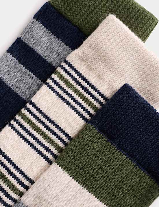 3 Pack Cotton Rich Striped Boot Socks