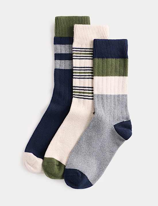 3 Pack Cotton Rich Striped Boot Socks