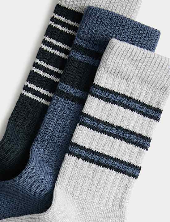 3 Pack Striped Cotton Rich Casual Socks