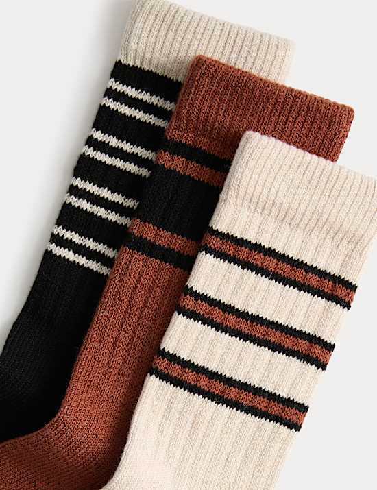 3 Pack Striped Cotton Rich Casual Socks