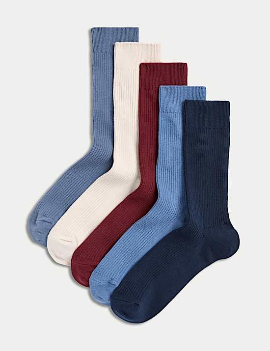 5pk Cotton Rich Ribbed Socks