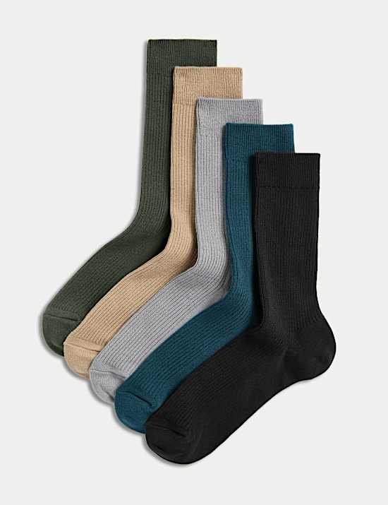 5pk Cotton Rich Ribbed Socks