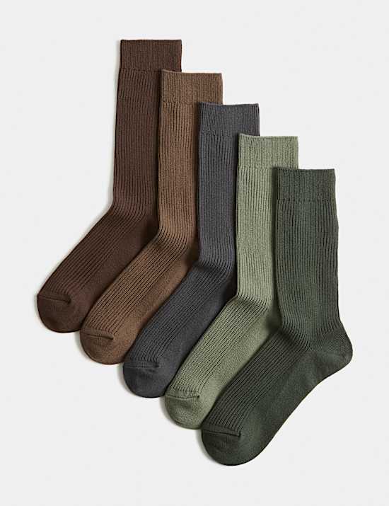 Lot de 5 paires de chaussettes c&ocirc;tel&eacute;es en coton