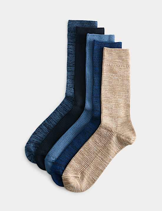 5 Pack Cotton Rich Ribbed Socks