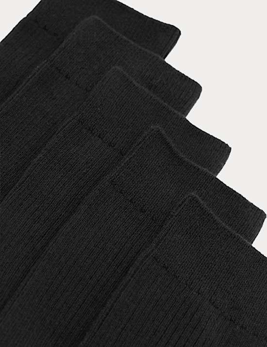 5 Pack Cotton Rich Ribbed Socks