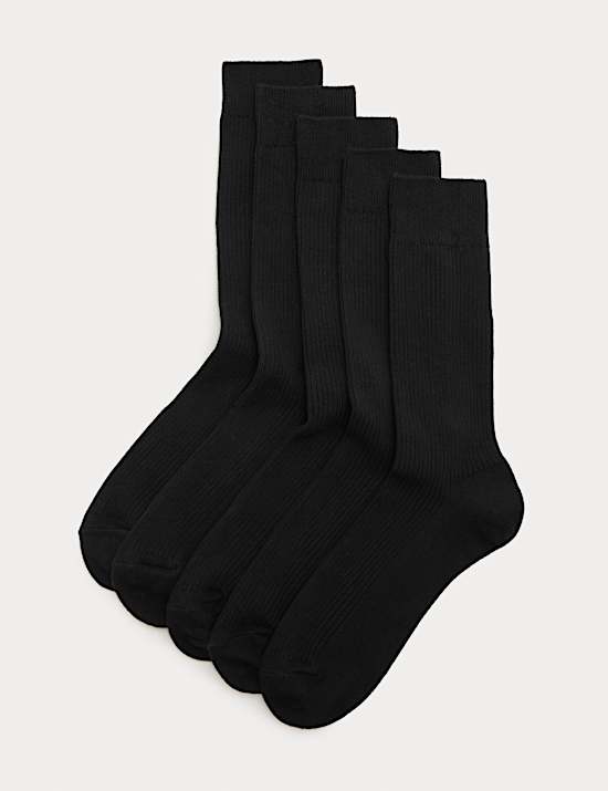 5 Pack Cotton Rich Ribbed Socks