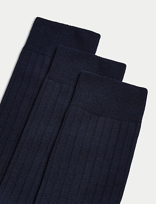 3pk Egyptian Cotton Rich Ribbed Socks