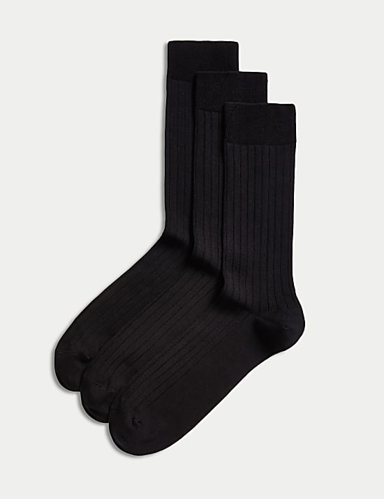 Lot de 3 paires de chaussettes en coton &eacute;gyptien &agrave; motif c&ocirc;tel&eacute;