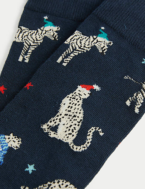 Cotton Rich Zebra Cheetah Christmas Socks