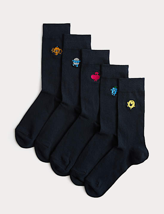 5 Pack Embroidered Cotton Rich Socks