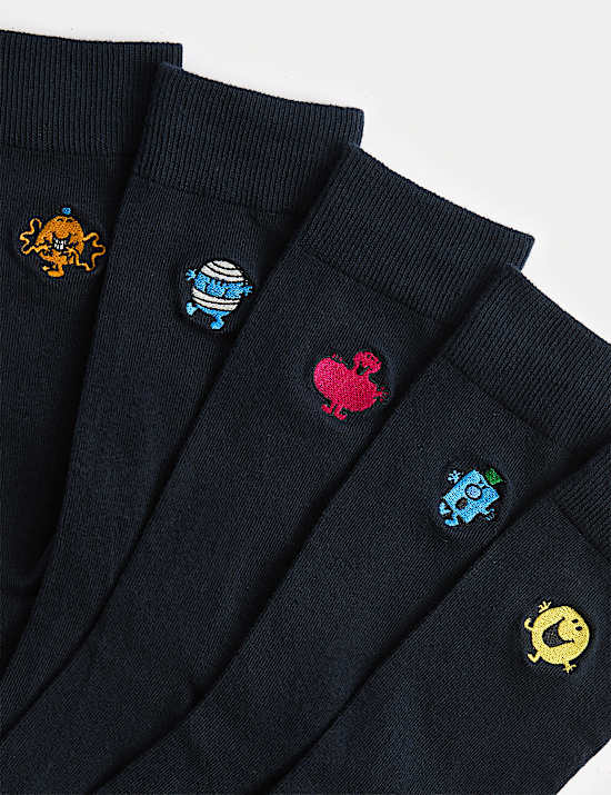 5 Pack Embroidered Cotton Rich Socks