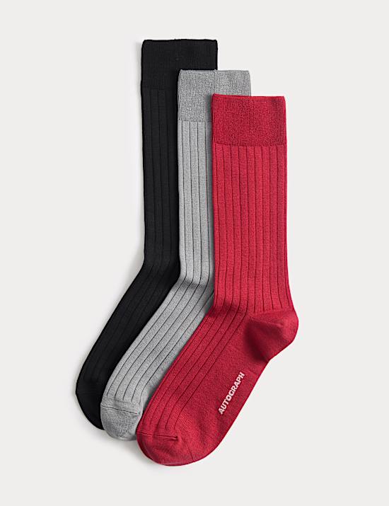 3 Pack Egyptian Cotton Rich Ribbed Socks