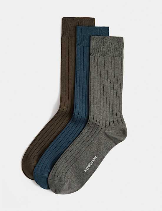 Lot de 3 paires de chaussettes en coton &eacute;gyptien c&ocirc;tel&eacute;