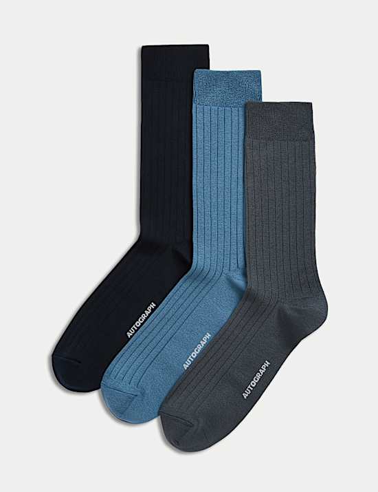 3pk Egyptian Cotton Rich Ribbed Socks