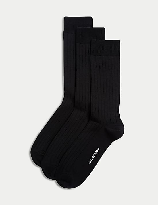 3pk Egyptian Cotton Rich Ribbed Socks