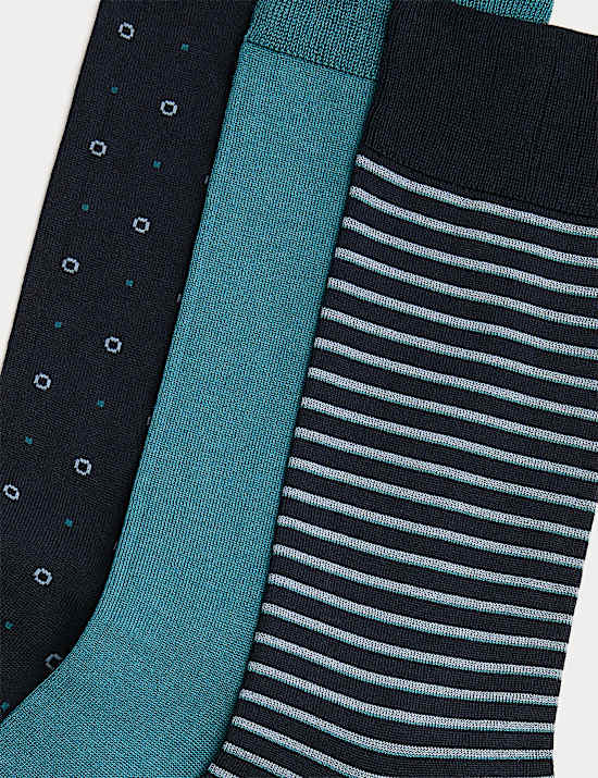 3 Pack Assorted Mercerised Cotton Rich Socks