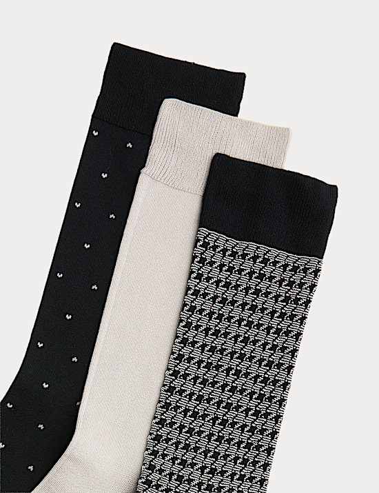 3 Pack Assorted Mercerised Cotton Rich Socks
