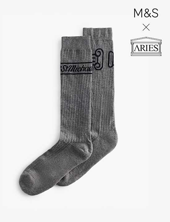 Logo Pima Cotton Rich Ribbed Long Socks