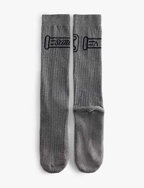 Logo Pima Cotton Rich Ribbed Long Socks