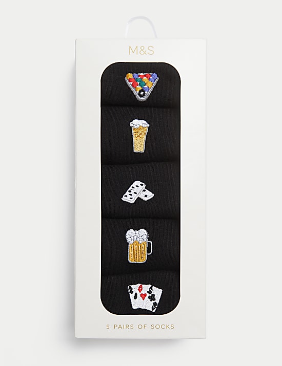 5pk Cool and Fresh™ Cotton Rich Pub Games Socks