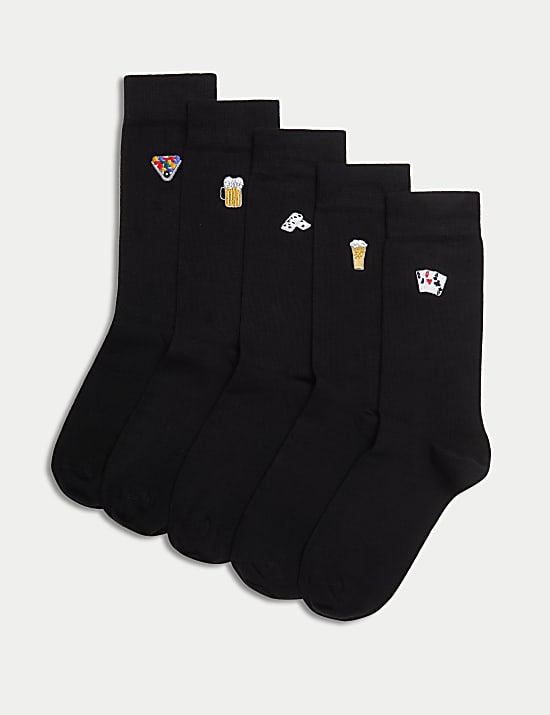 5pk Cool and Fresh™ Cotton Rich Pub Games Socks