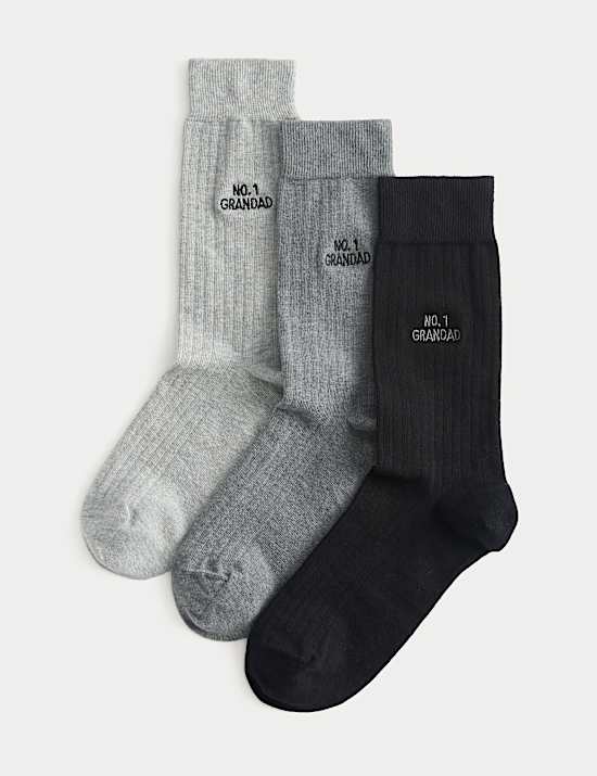 3 Pack Cotton Rich No.1 Grandad Socks
