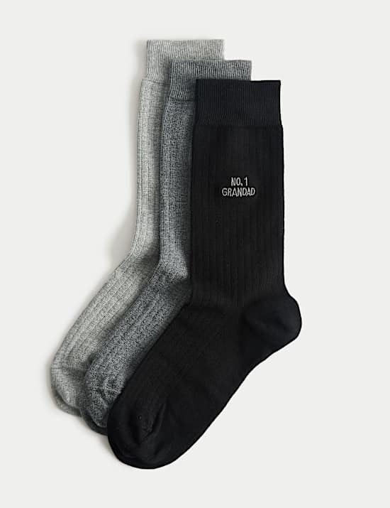 3 Pack Cotton Rich No.1 Grandad Socks