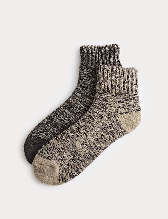 2pk Short Slipper Socks With Wool