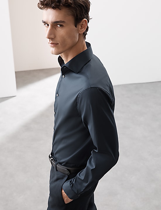 Slim-fit performance overhemd