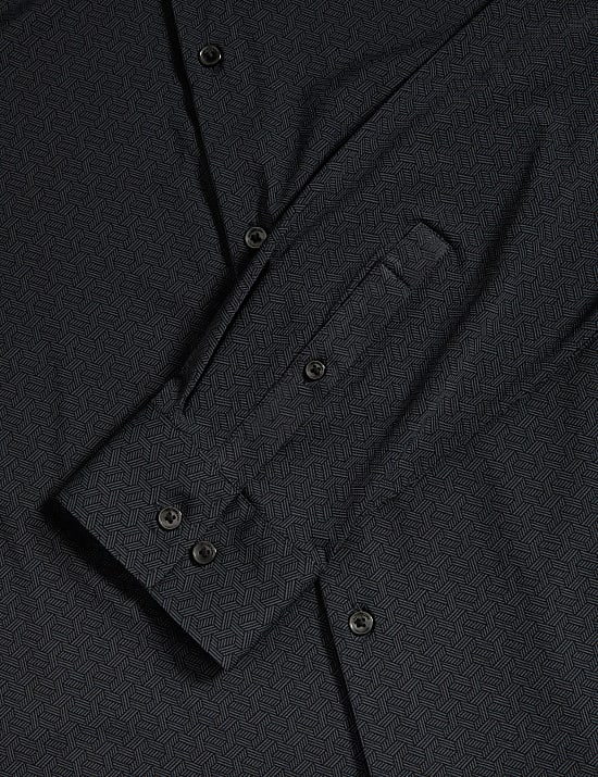 Superelastisch slim-fit overhemd met print