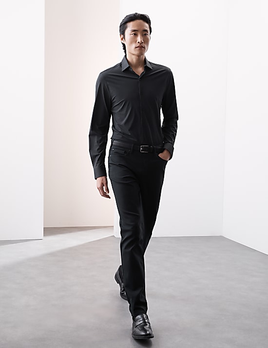 Superelastisch slim-fit overhemd met print