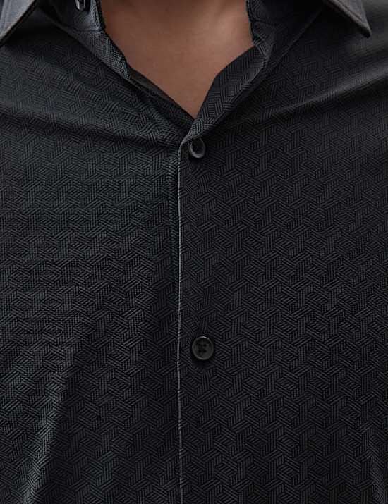 Superelastisch slim-fit overhemd met print