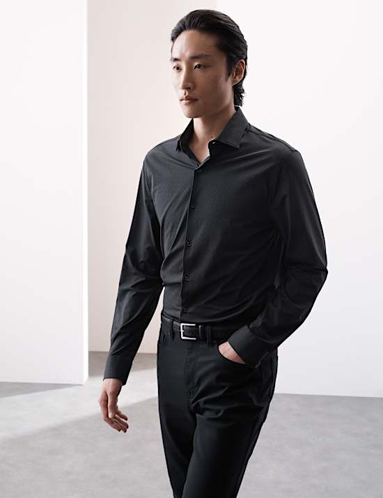 Superelastisch slim-fit overhemd met print