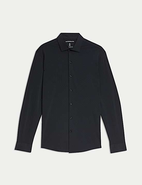 Superelastisch slim-fit overhemd met print