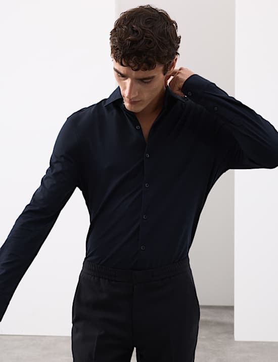 Tailored Fit Cotton Blend Pique Jersey Shirt