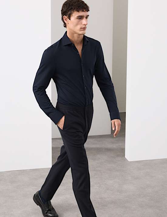 Tailored Fit Cotton Blend Pique Jersey Shirt