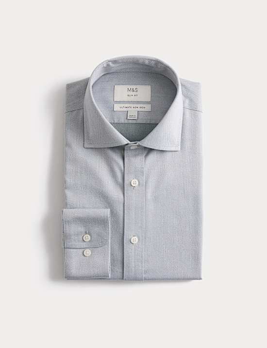 Slim Fit Ultimate Non Iron Pure Cotton Textured Shirt