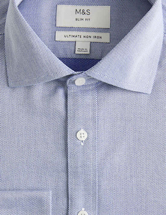 B&uuml;gelfreies Ultimate Hemd aus reiner Baumwolle mit\n            Strukturmuster in Slim Fit