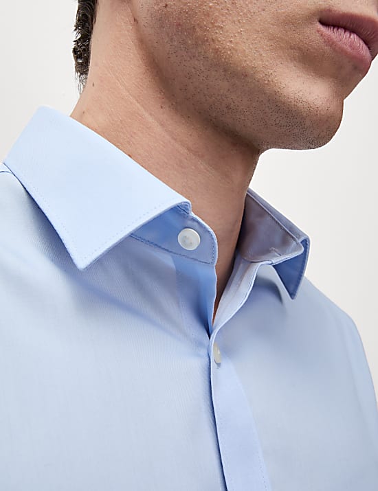 Camisa de sarga ajustada 100% algodón sin planchado